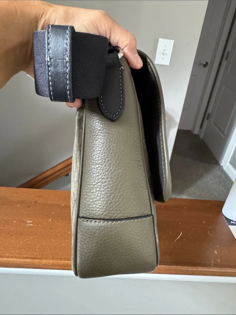 COACH Olive Green Pebble Leather & Signature Canvas Crossbody